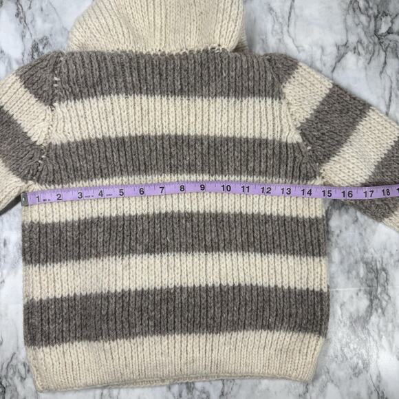 Vintage Thick Hand Cable Knit Striped Hooded Wool Sweater Boys Small Classic - Picture 6 of 7